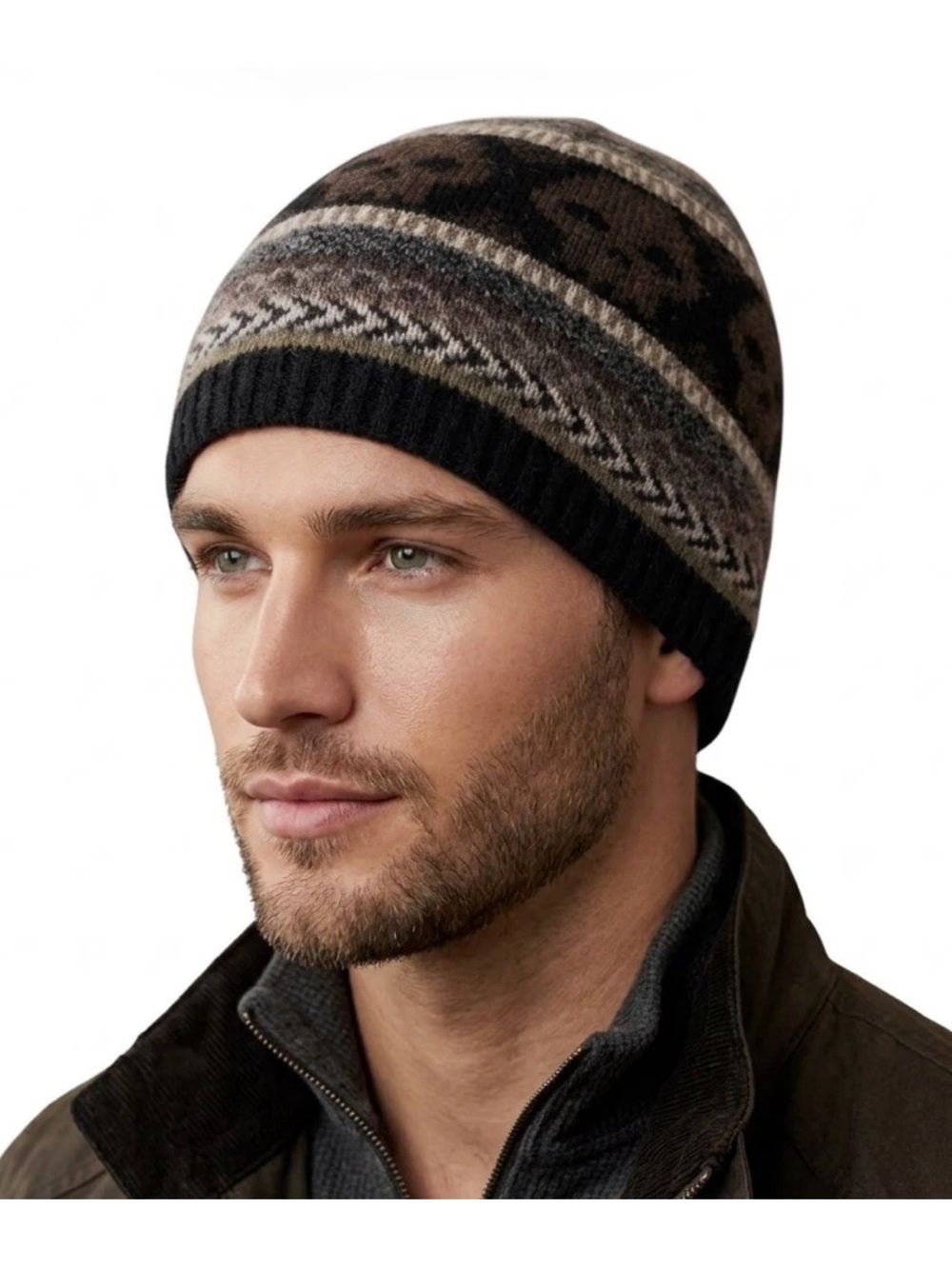 H&M Black, Brown and Gray Patterned Knit Beanie